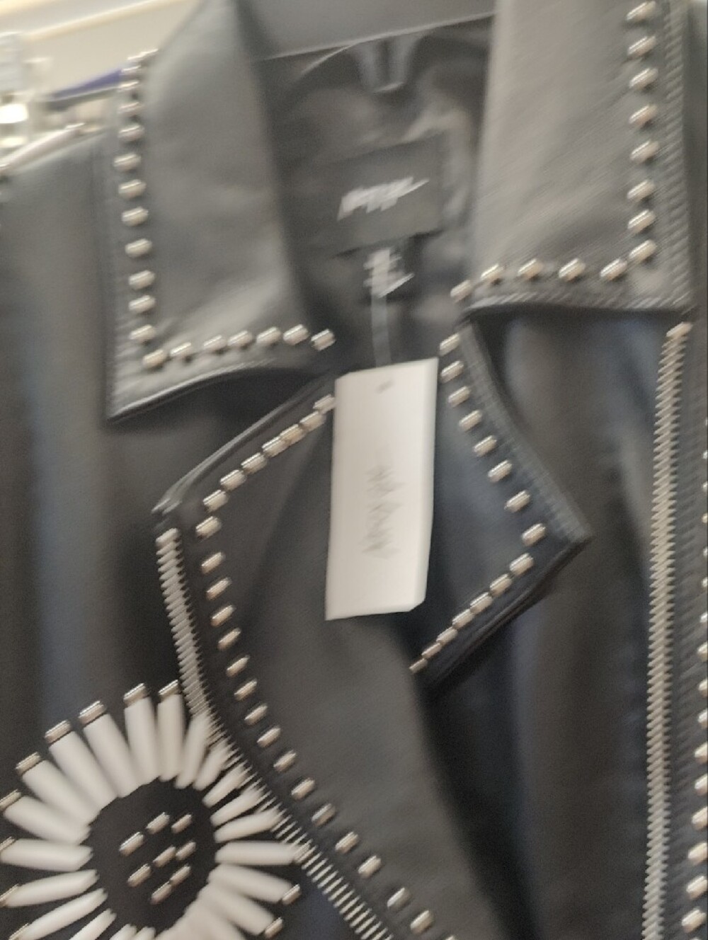 Nasty Gal Geunine Black Leather Moto Jacket with White Stud Sunburst Details - Picture 10 of 11